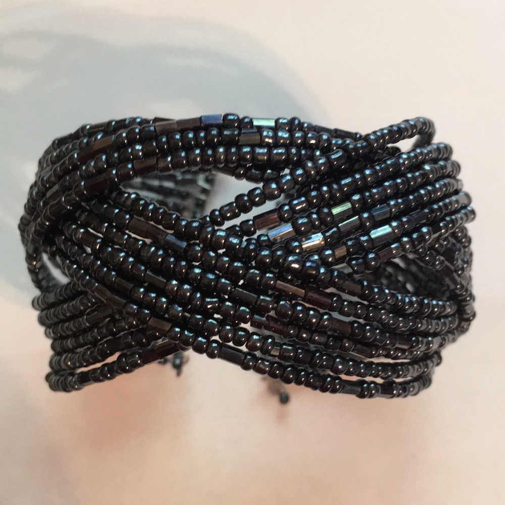 Dazzling yet comfortable handmade black iridescent beaded bracelet!